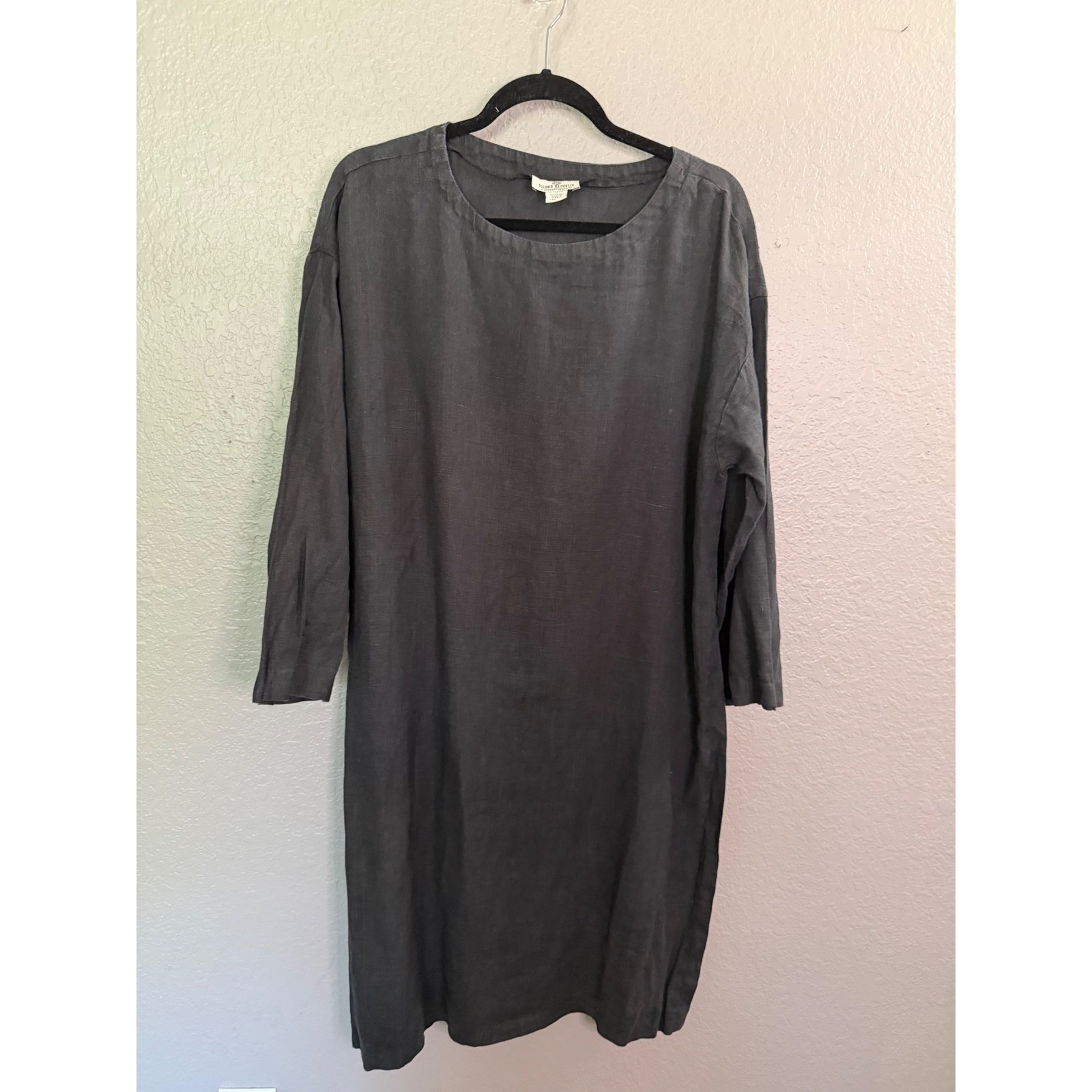 Island Republic Xl Black 100% Linen Long Sleeve Shift Dress Tinic Witchy Crisp